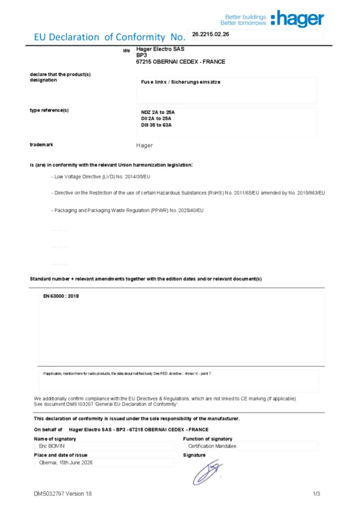 Afbeelding Conformiteitsverklaring en-US 2026-07-15 | Hager Nederland
