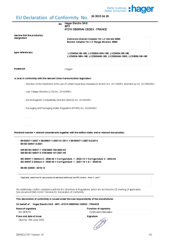 Bild Konformitätserklärung en-US 2026-07-15 | Hager Deutschland