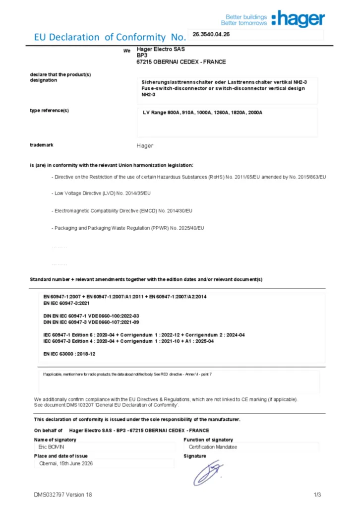 Afbeelding Conformiteitsverklaring en-US 2026-07-15 | Hager Nederland