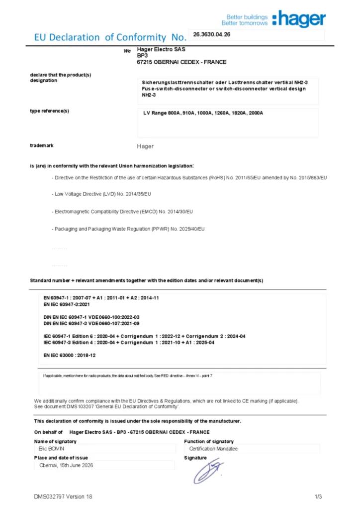 Afbeelding Conformiteitsverklaring en-US 2026-07-15 | Hager Nederland