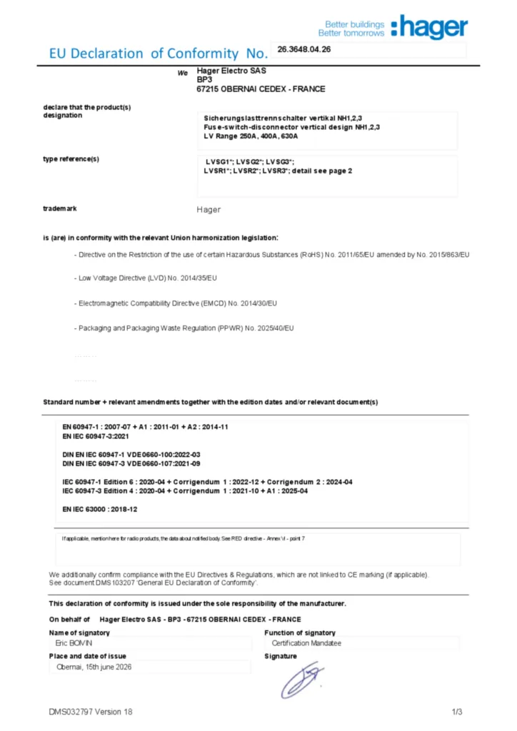 Obrázek Prohlášení o shodě en-US 2026-07-15 | Hager
