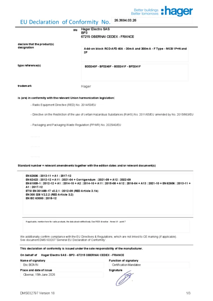 Image Déclaration de conformité en-US 2026-07-15 | Hager France