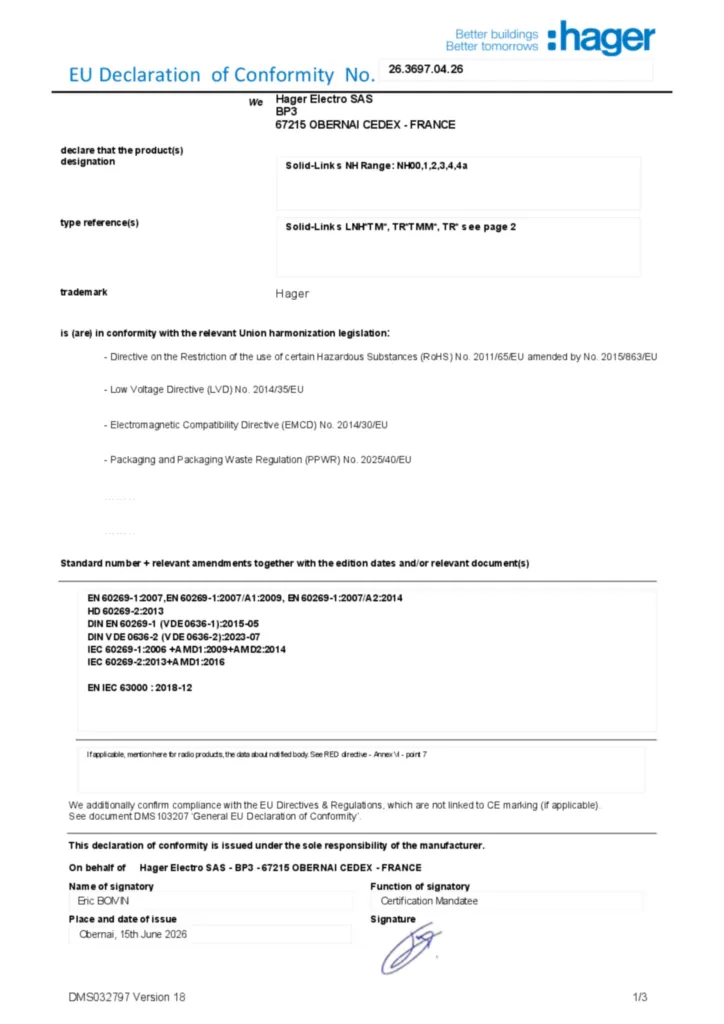 Afbeelding Conformiteitsverklaring en-US 2026-07-15 | Hager Nederland