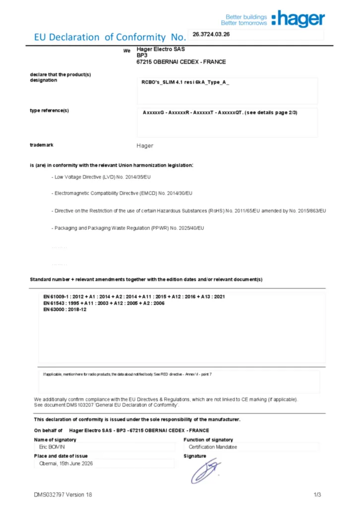 Image Declaration of conformity en-US 2026-07-15  | Hager Australia