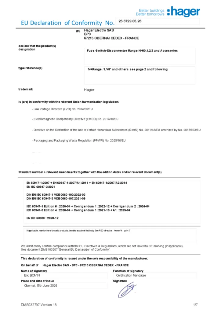 Bild Konformitätserklärung en-US 2026-07-15 | Hager Deutschland