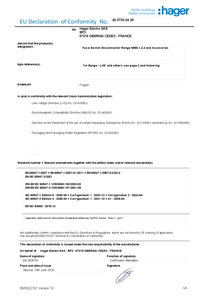 Bild Konformitätserklärung en-US 2026-07-15 | Hager Deutschland