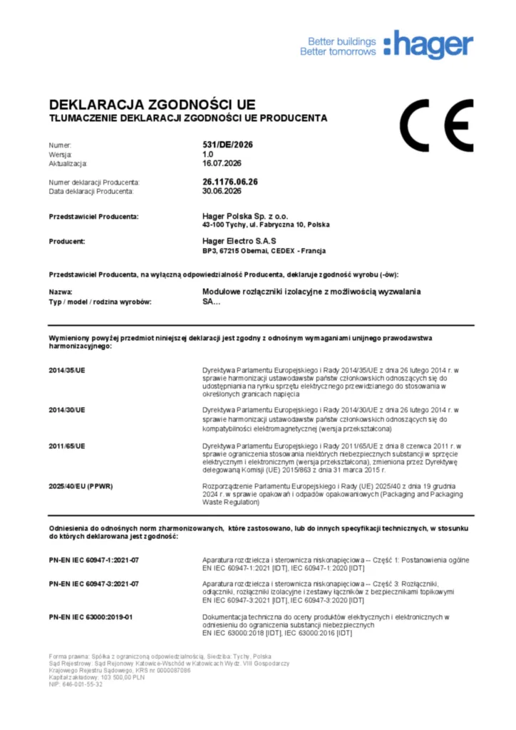 Image Déclaration de conformité pl-PL 2026-07-16 | Hager France