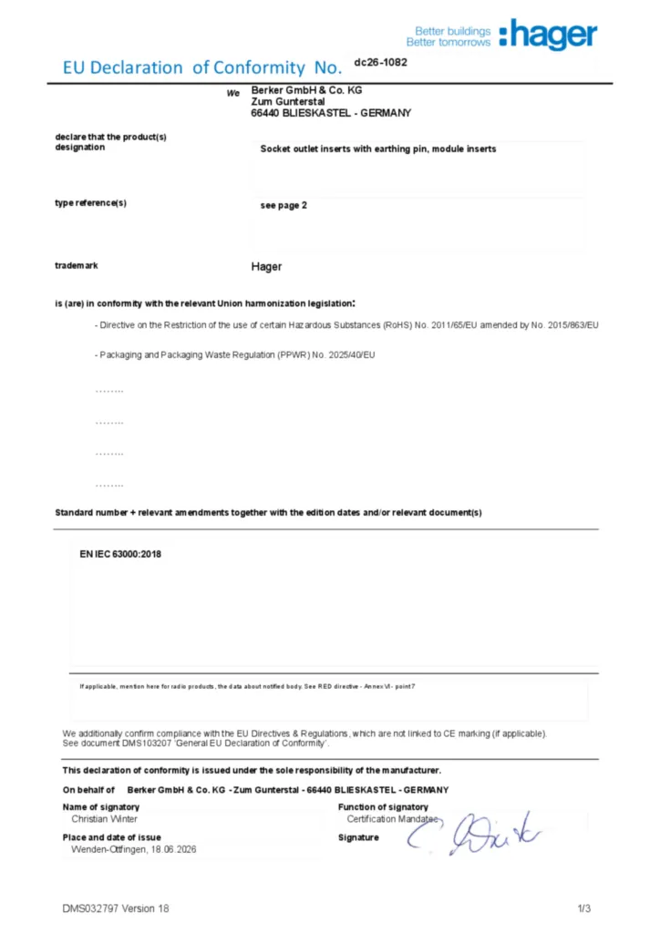Image Déclaration de conformité en-GB 2026-07-21 | Hager Belgique