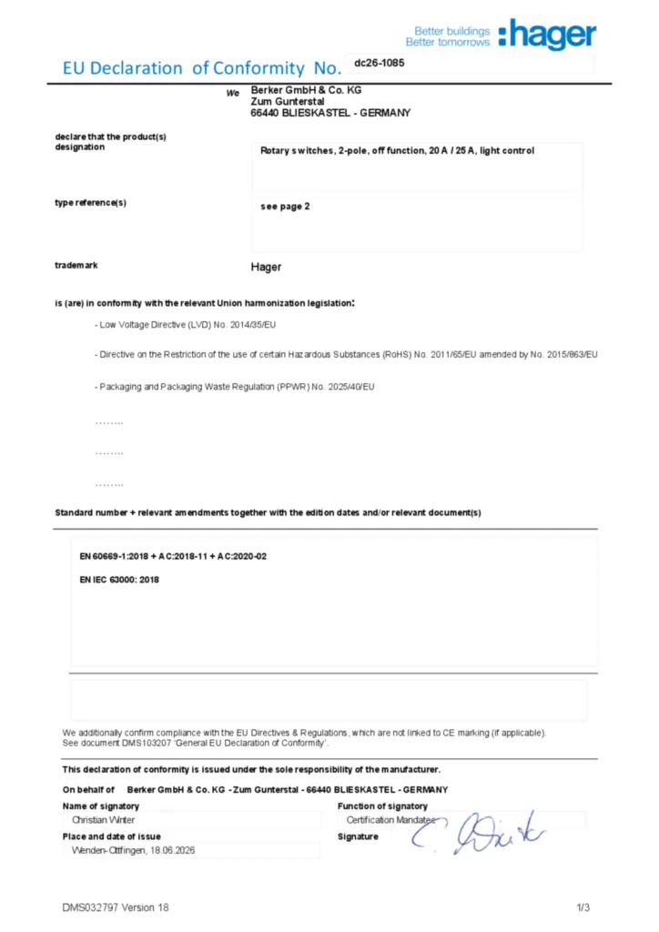Imagen Declaración de conformidad en-GB 2026-07-21 | Hager España