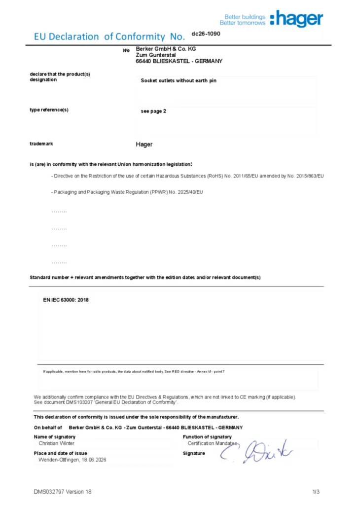 Image Déclaration de conformité en-GB 2026-07-21 | Hager Belgique