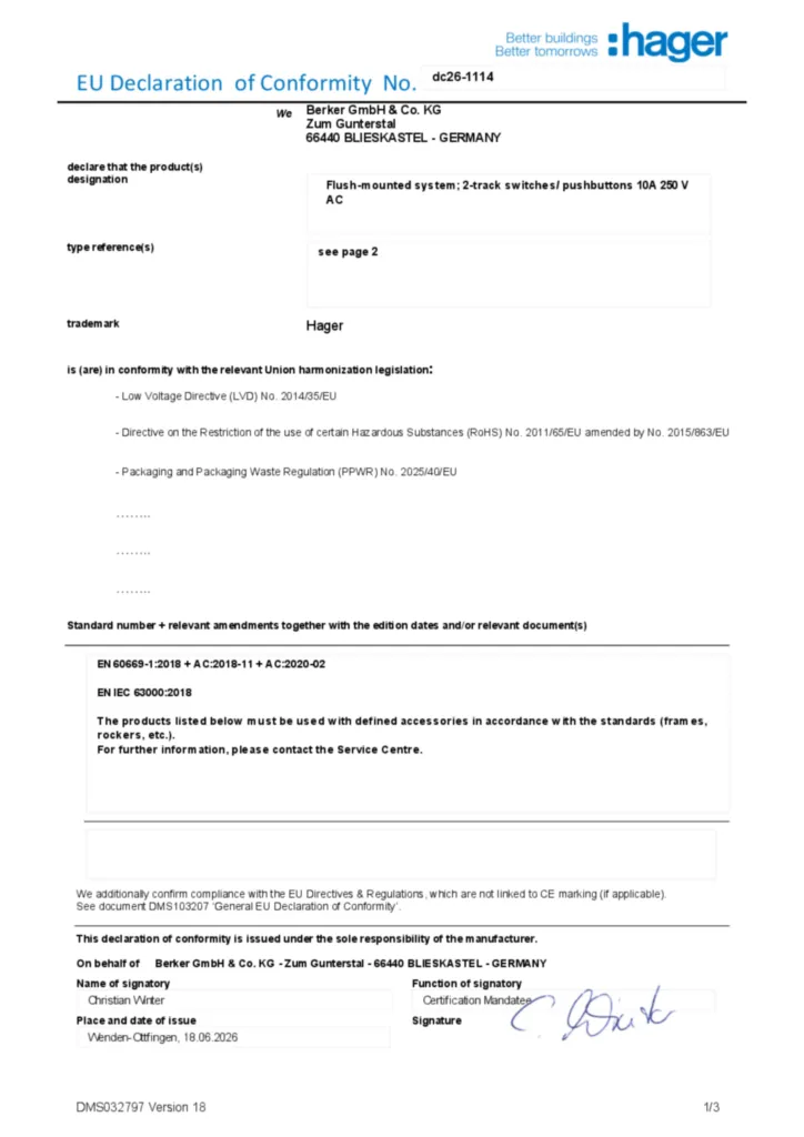 Bild Konformitätserklärung en-GB 2026-07-21 | Hager Deutschland