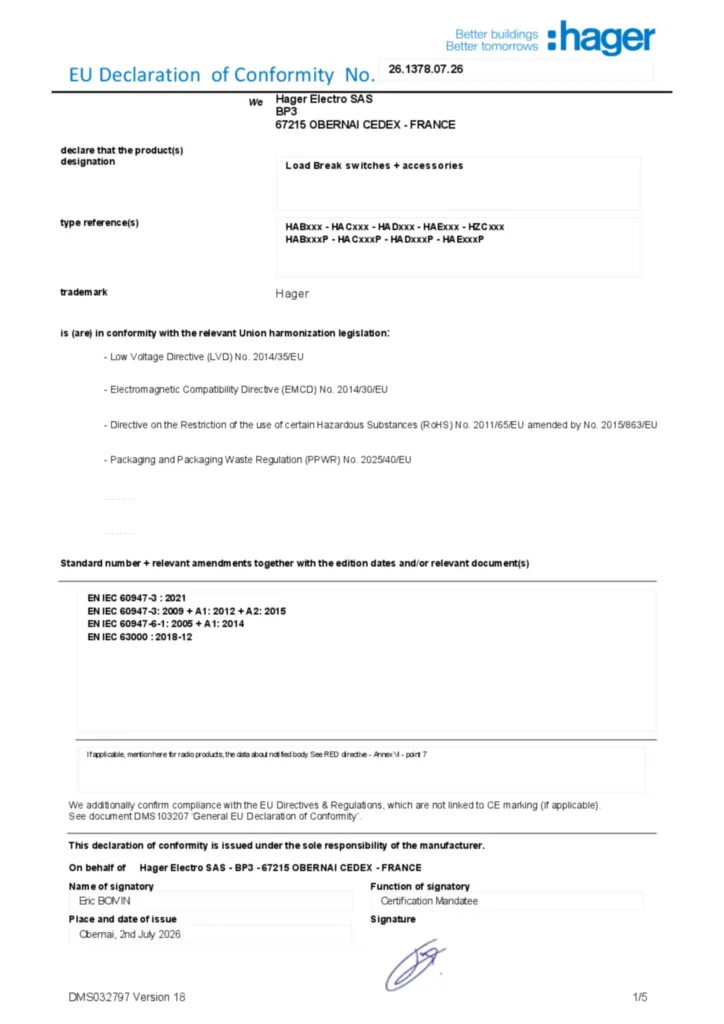 Εικόνα Declaration of conformity en-GB 2026-07-22 | Hager
