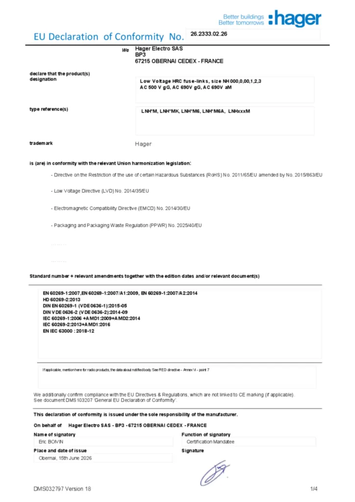 Zdjęcie Dane techniczne - Deklaracja zgodności en-GB 2026-07-22 | Hager Polska