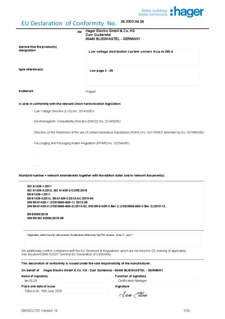 Bild Konformitätserklärung en-GB 2026-07-22 | Hager Schweiz