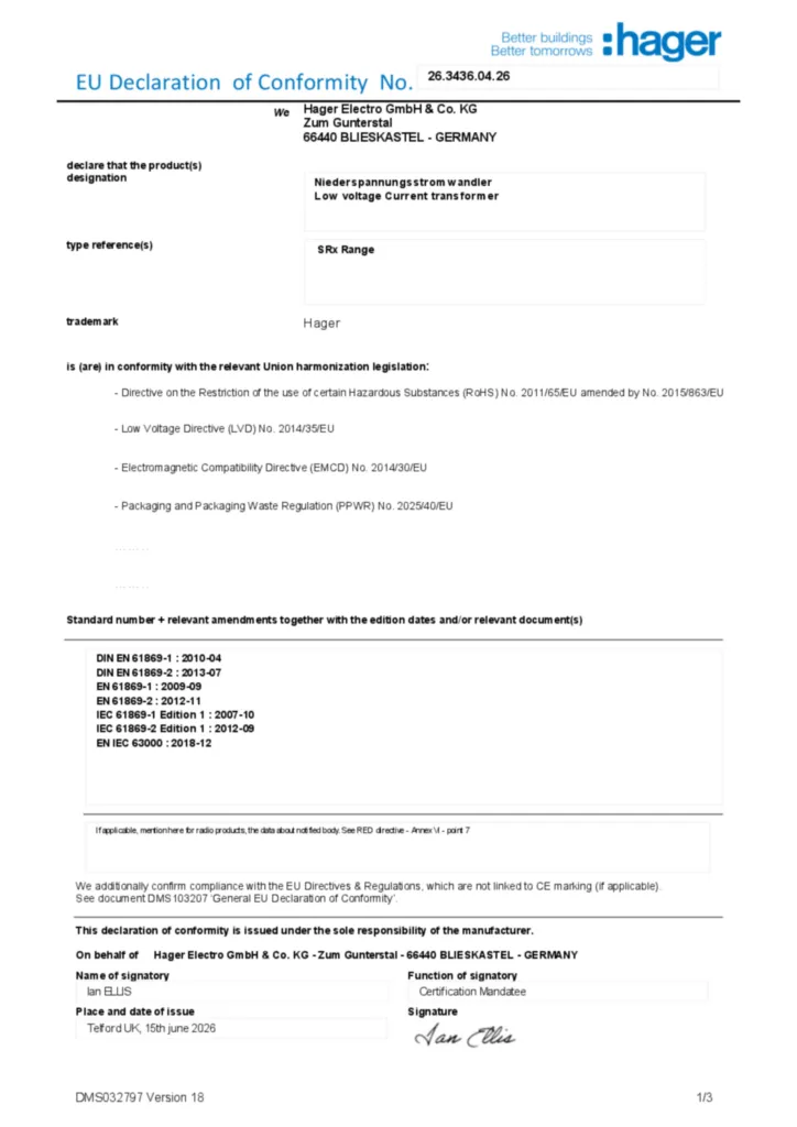 Bild Konformitätserklärung en-GB 2026-07-22 | Hager Schweiz