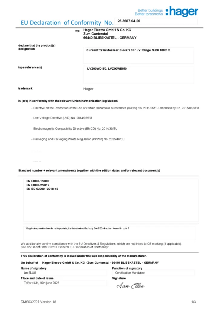 Bild Konformitätserklärung en-GB 2026-07-22 | Hager Schweiz