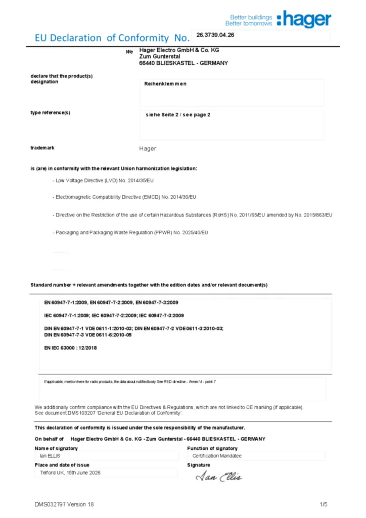Bild Konformitätserklärung en-GB 2026-07-22 | Hager Deutschland