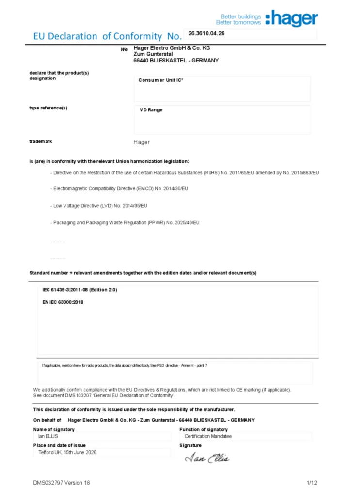 Image Declaration of conformity en-GB 2026-07-22  | Hager Australia