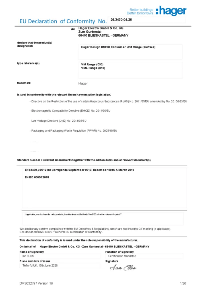 Obrázek Prohlášení o shodě en-GB 2026-07-22 | Hager