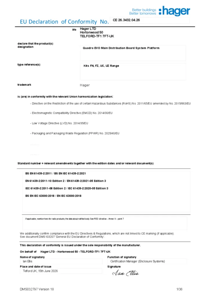 Imagem Declaração de conformidade en-GB 2026-07-22 | Hager Portugal