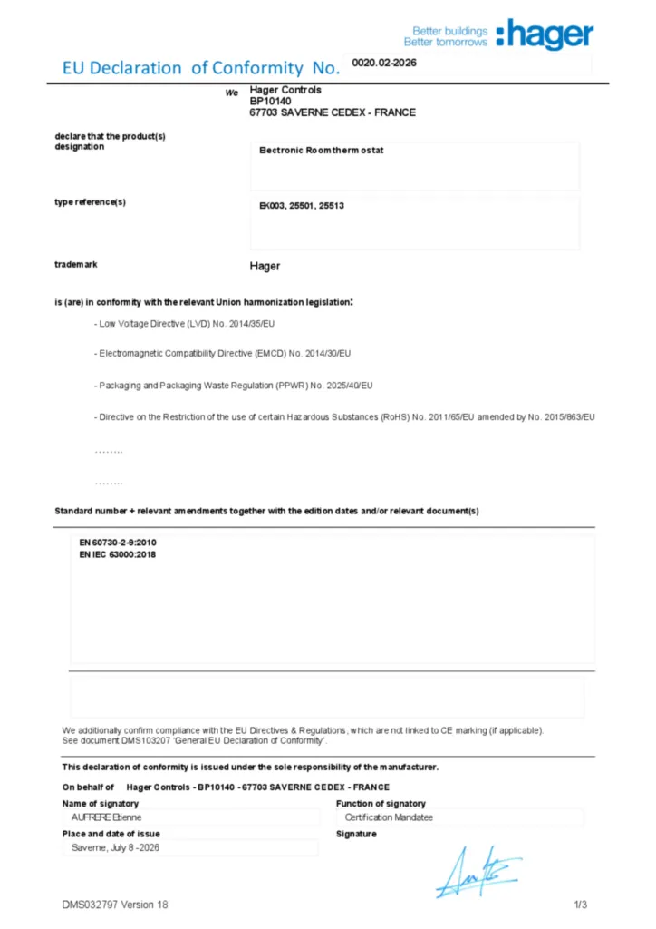 Image EU Declaration of Conformity | Hager Afrique