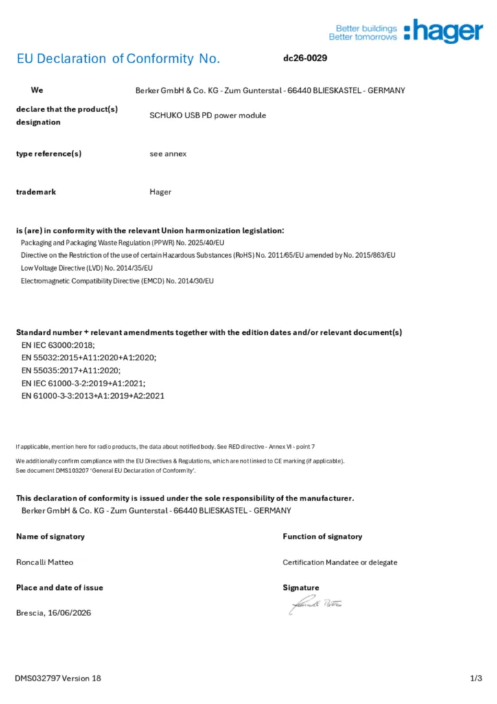 Afbeelding Conformiteitsverklaring en-GB 2026-07-29 | Hager Nederland