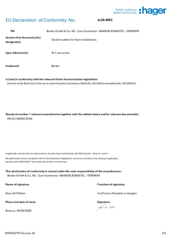 Immagine Dichiarazione di conformità en-GB 2026-07-29 | Hager Italia