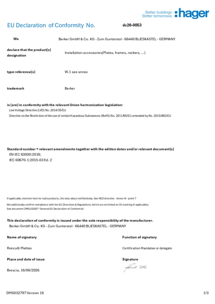 Obrázek Prohlášení o shodě en-GB 2026-07-29 | Hager