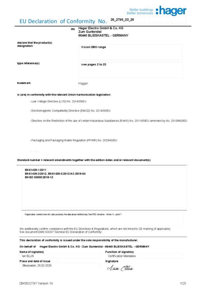 Afbeelding Conformiteitsverklaring en-GB 2026-08-04 | Hager Nederland