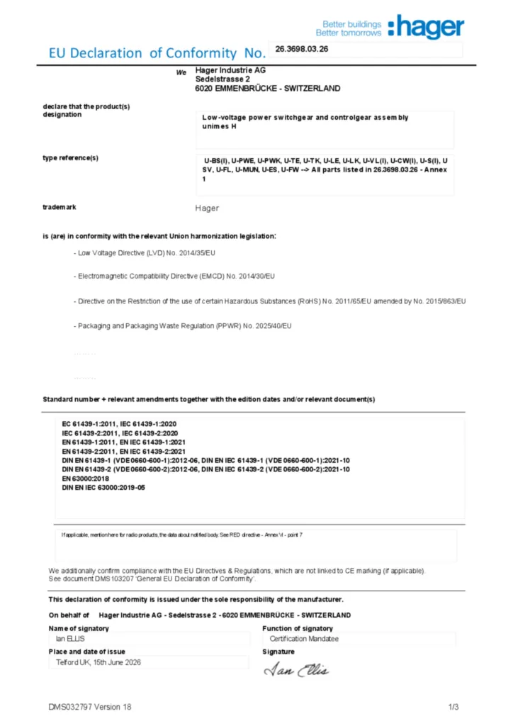 Bild Konformitätserklärung International 2026-08-04 | Hager Deutschland