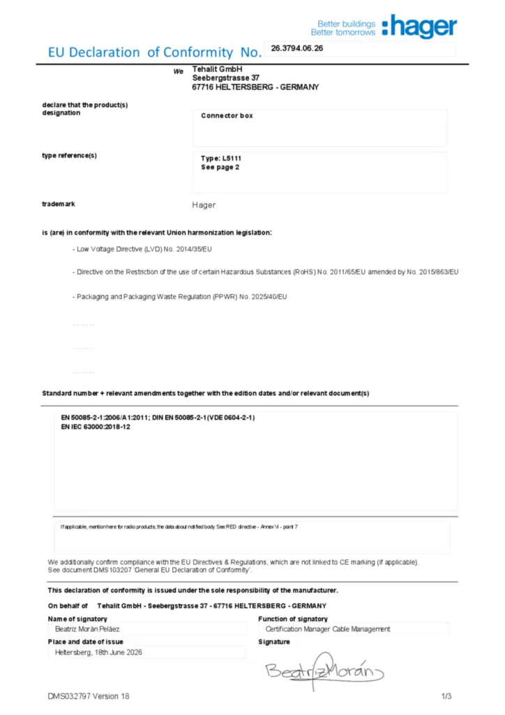 Bild Konformitätserklärung en-GB 2026-08-07 | Hager Deutschland
