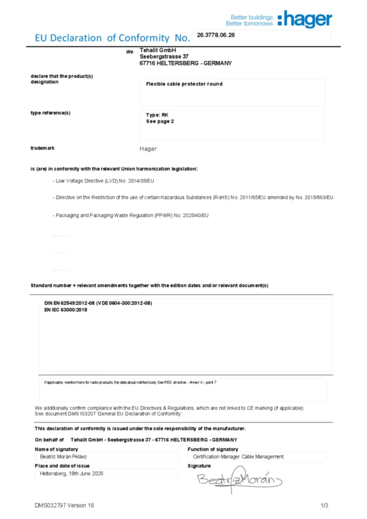 Afbeelding Conformiteitsverklaring en-GB 2026-08-07 | Hager Belgium