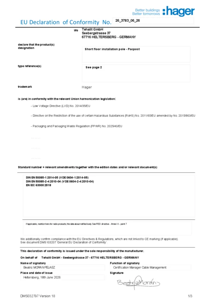 Afbeelding Conformiteitsverklaring en-GB 2026-08-07 | Hager Belgium