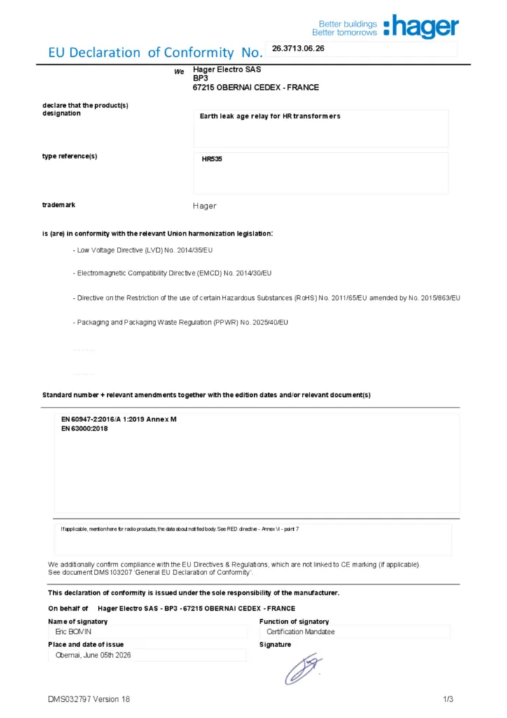 Bild EU-försäkran (DoC) en-GB 2026-08-14 | Hager Sverige