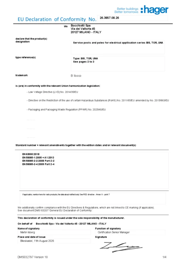 Immagine Dichiarazione di conformità en-GB 2026-08-14 | Hager Italia