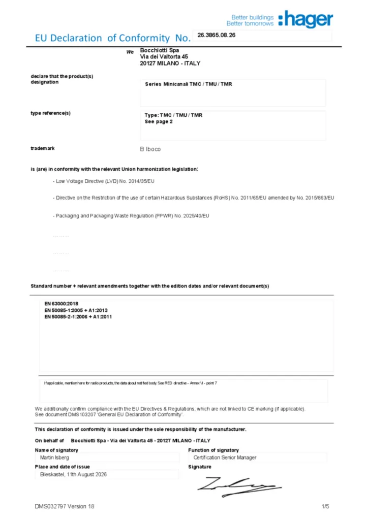 Immagine Dichiarazione di conformità en-GB 2026-08-14 | Hager Italia