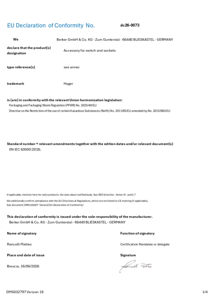 Afbeelding Conformiteitsverklaring en-GB 2026-08-24 | Hager Nederland
