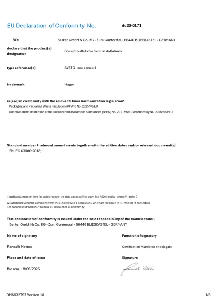 Obrázek Prohlášení o shodě en-GB 2026-08-24 | Hager