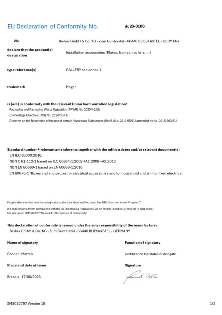 Imagem Declaração de conformidade en-GB 2026-08-24 | Hager Portugal