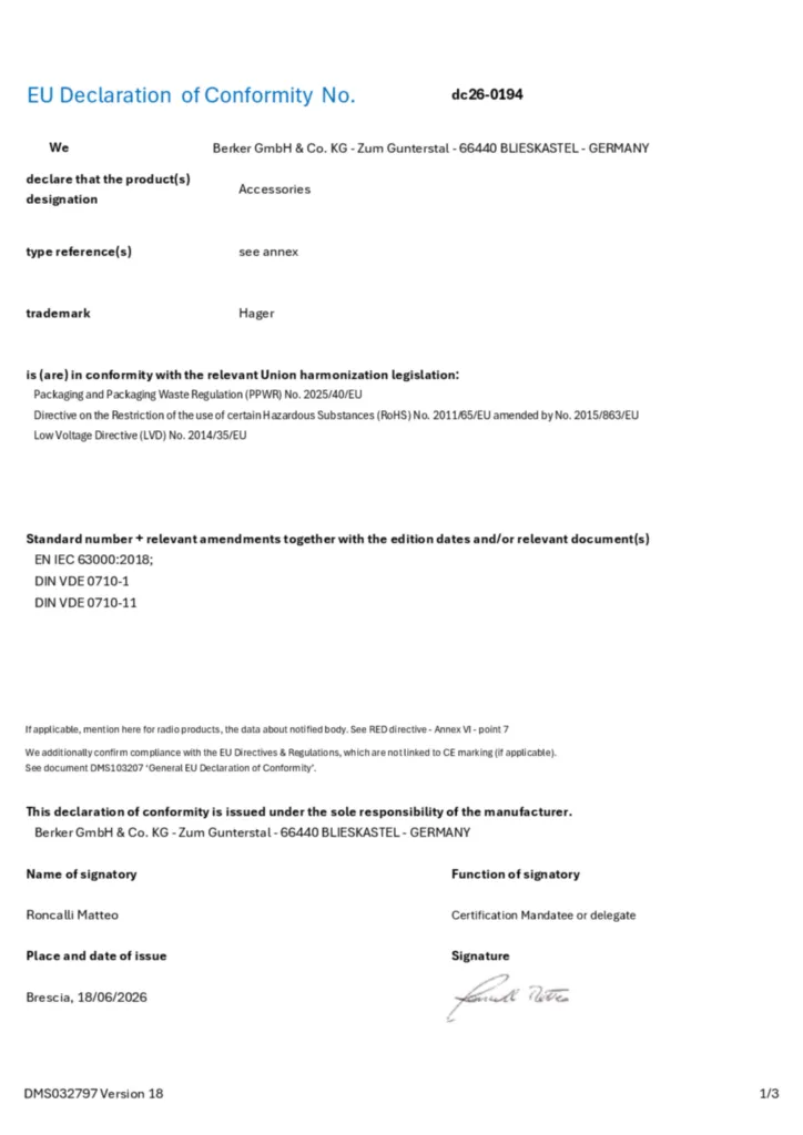Afbeelding Conformiteitsverklaring en-GB 2026-08-24 | Hager Belgium