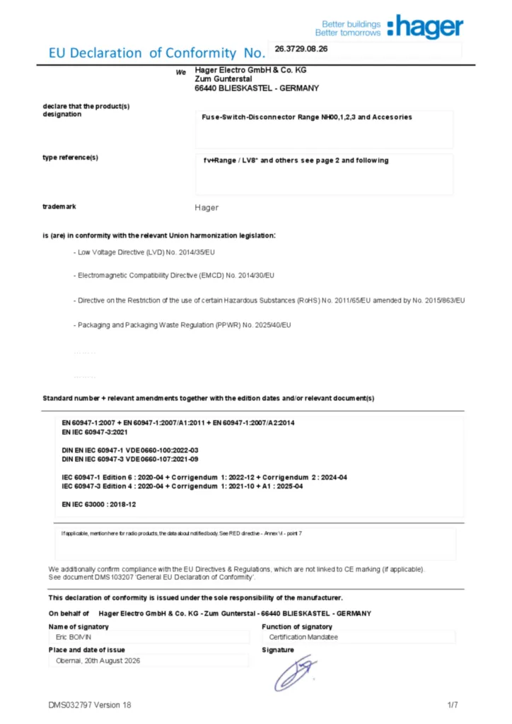 Bild Konformitätserklärung en-GB 2026-08-24 | Hager Schweiz
