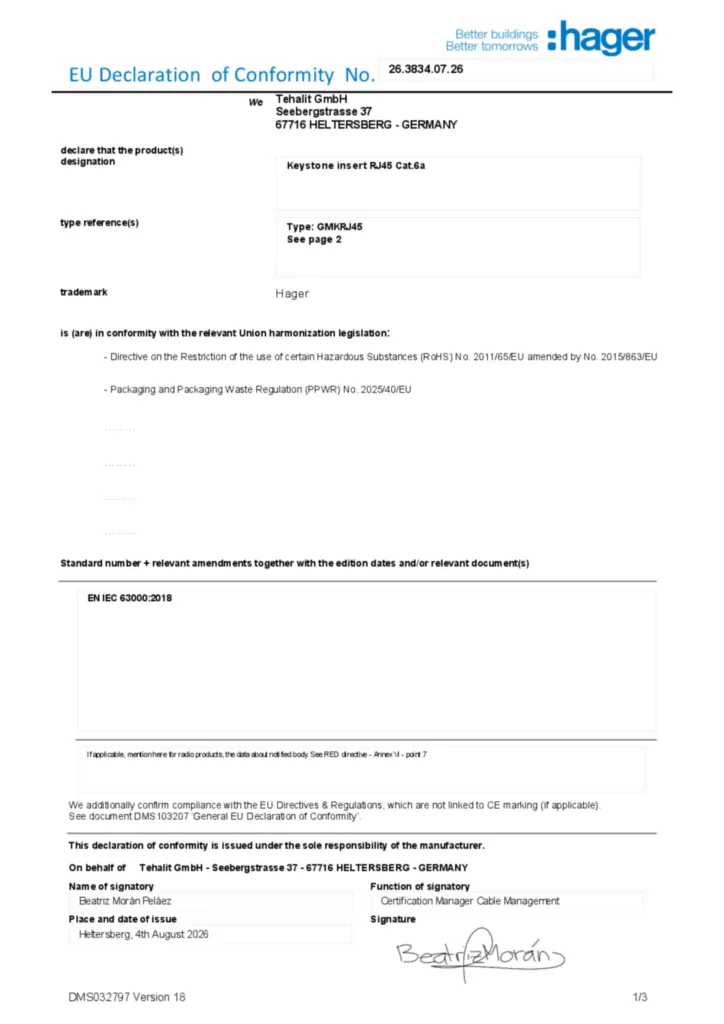 Bild EU Declaration of Conformity | Hager Deutschland