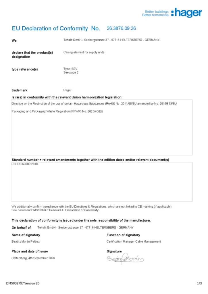 Bild EU Declaration of Conformity | Hager Deutschland