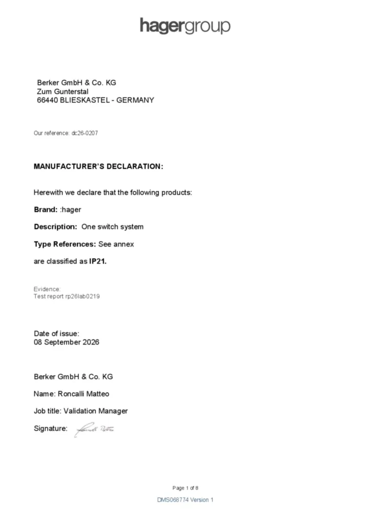 Bild Prestandadeklaration en-GB 2026-09-08 | Hager Sverige