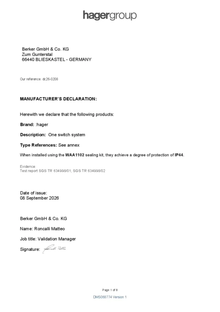 Bild Prestandadeklaration en-GB 2026-09-08 | Hager Sverige