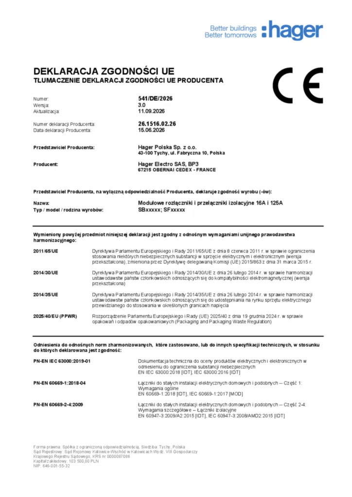 Bild Konformitätserklärung pl-PL 2026-09-11 | Hager Schweiz