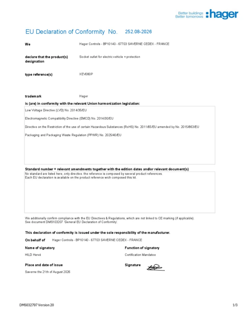 Image EU Declaration of Conformity | Hager France