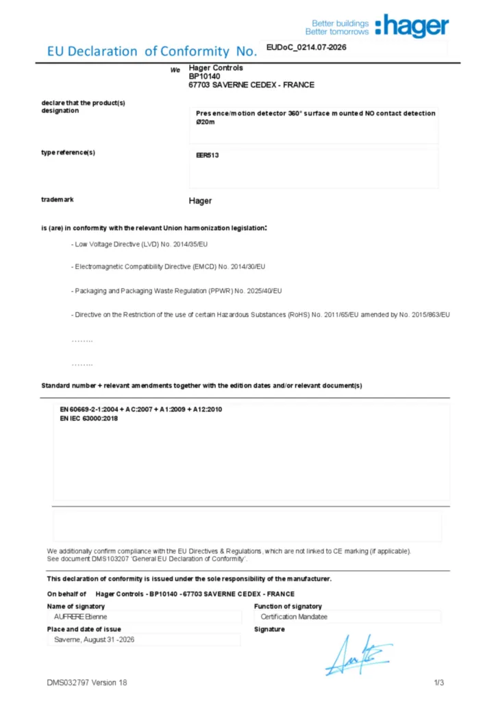 Зображення EU Declaration of Conformity | Hager
