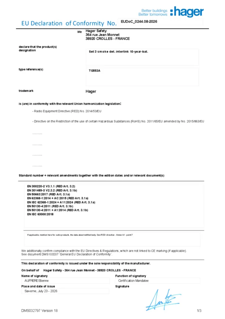 Bild EU declaration of Conformity | Hager Deutschland