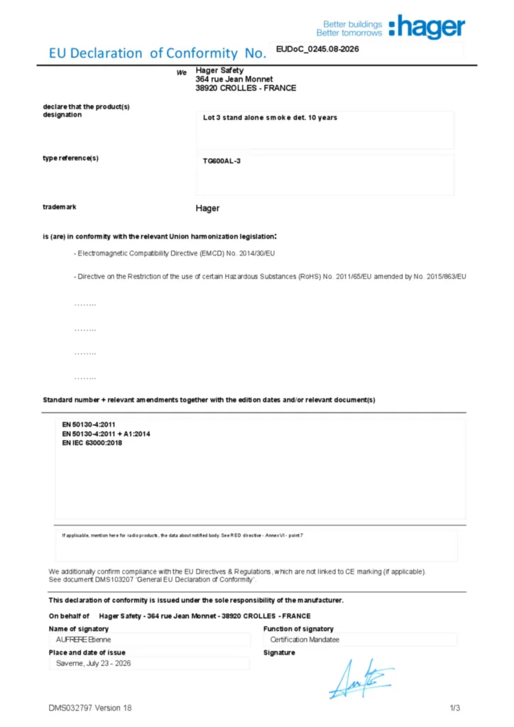 Bild EU Declaration of Conformity | Hager Deutschland